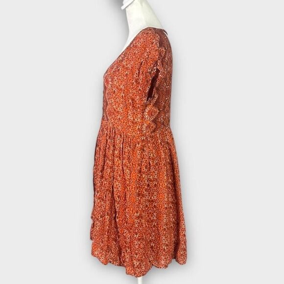 Free People Sundown Mini Dress Women Small Orange Scoop Neck Open Back Babydoll - Picture 4 of 14